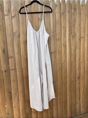 Light Gray Linen-Blend Spaghetti Strap Jumpsuit